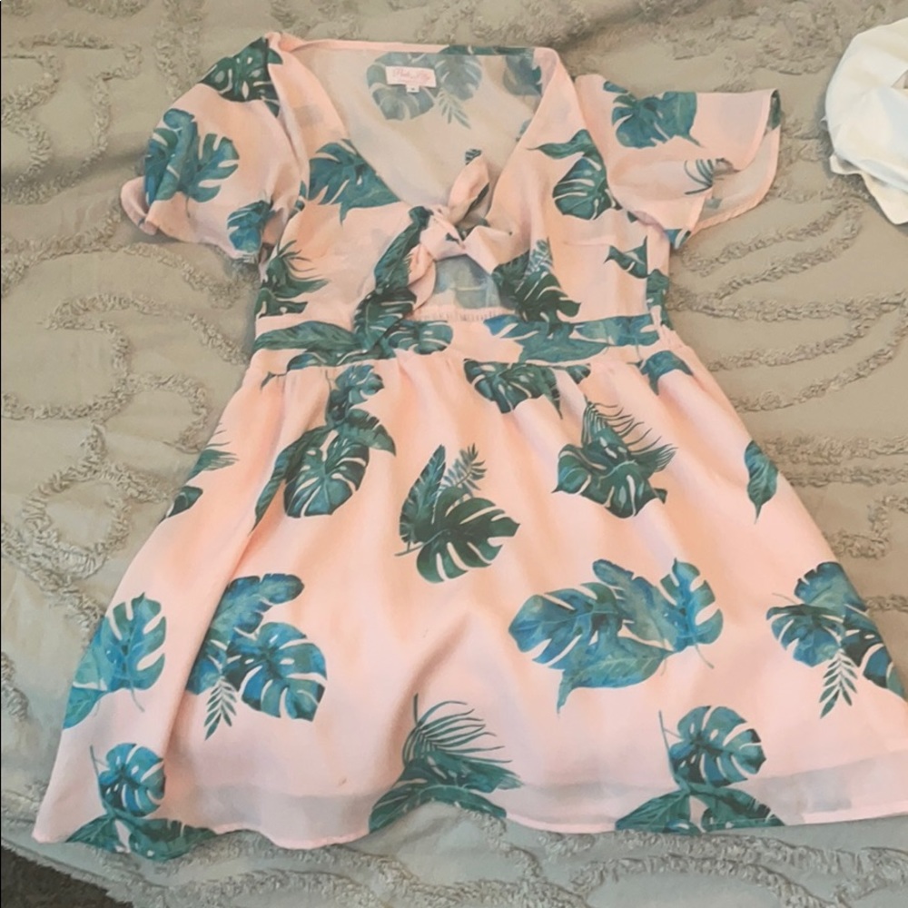 Pink lily pink dress with leaf print